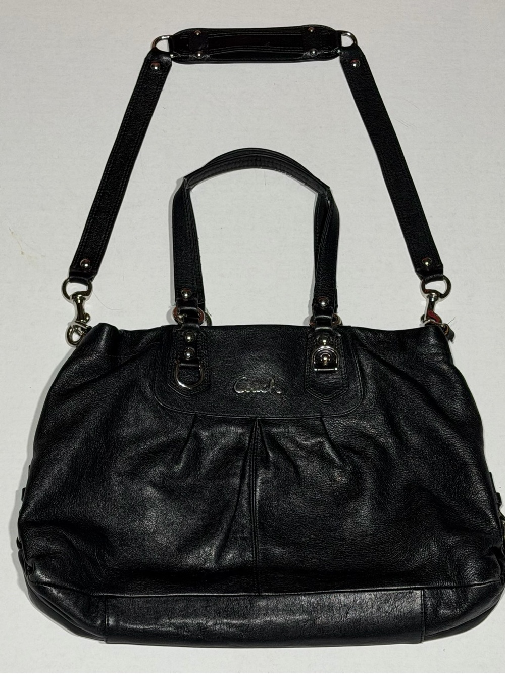 Coach Ashley F15513 Black Pebbled Leather Carryall Satchel Tote Shoulder Bag